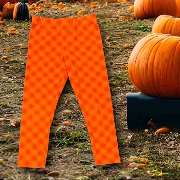 RARE Editions Size 4 Pumpkin Orange Checked Leggings - Picture 1 of 2